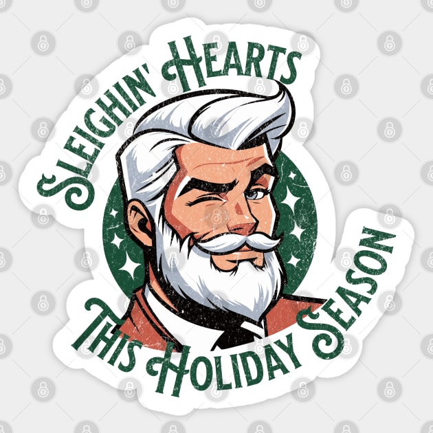 Sexy Santa Sleighing Hearts Christmas Handsome Santa Claus Sticker by Yesteeyear